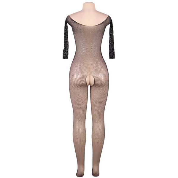 QUEEN LINGERIE - BODYSTOCKING MANGA LARGA CON BRILLANTES S/L