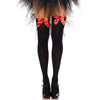 LEG AVENUE - MEDIAS ALTAS NEGRAS CON LACITO ROJO TALLA UNICA